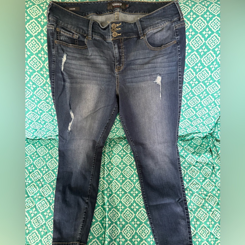 Torrid Blue Skinny Distressed Jeans